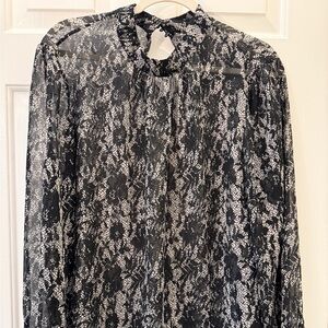 Who What Wear Black and White Patterned Blouse